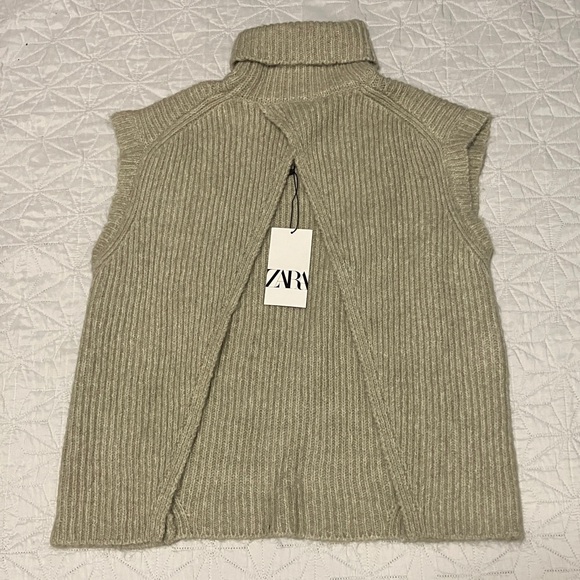 NWT Zara turtleneck wool blend crossover sweater vest size medium green - Picture 3 of 6